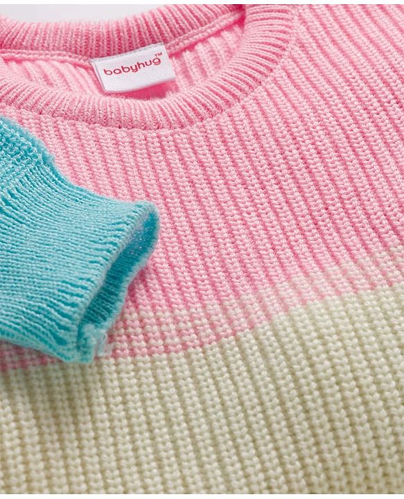 Babyhug Knitted Full Sleeves Pullover Sweater With Color Block Design - Multicolor