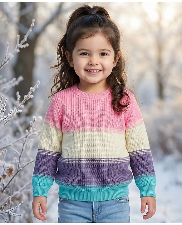 Babyhug Knitted Full Sleeves Pullover Sweater With Color Block Design - Multicolor