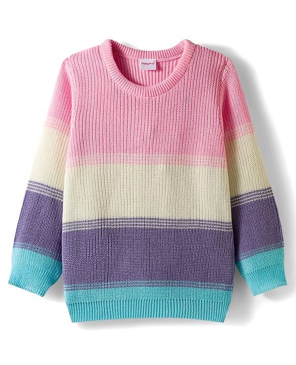 Babyhug Knitted Full Sleeves Pullover Sweater With Color Block Design - Multicolor
