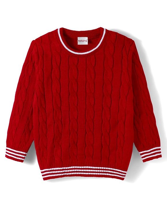Babyhug Knit Full Sleeves Pullover Sweater with Cable Knit Design - Red
