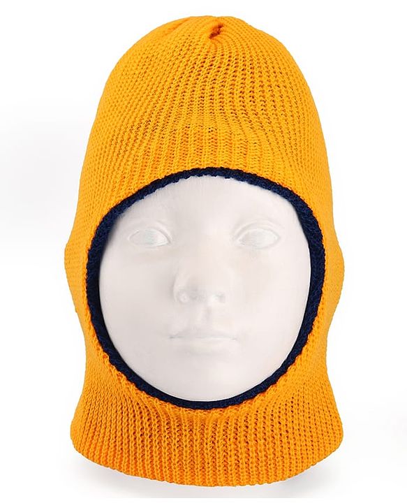 Babyhug Knit Solid Color Woollen Monkey Cap Yellow - Diameter 13 cm