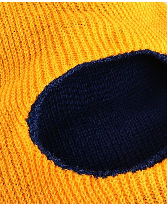 Babyhug Knit Solid Color Woollen Monkey Cap Yellow - Diameter 13 cm