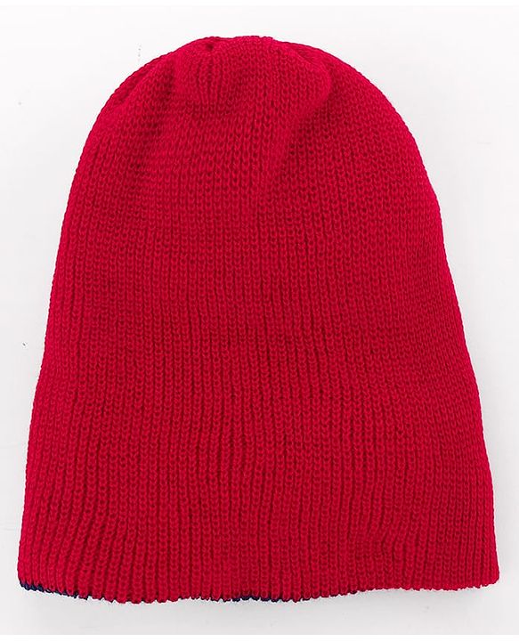 Babyhug Knit Solid Color Woollen Reversible Monkey Cap Red - Diameter 13 cm