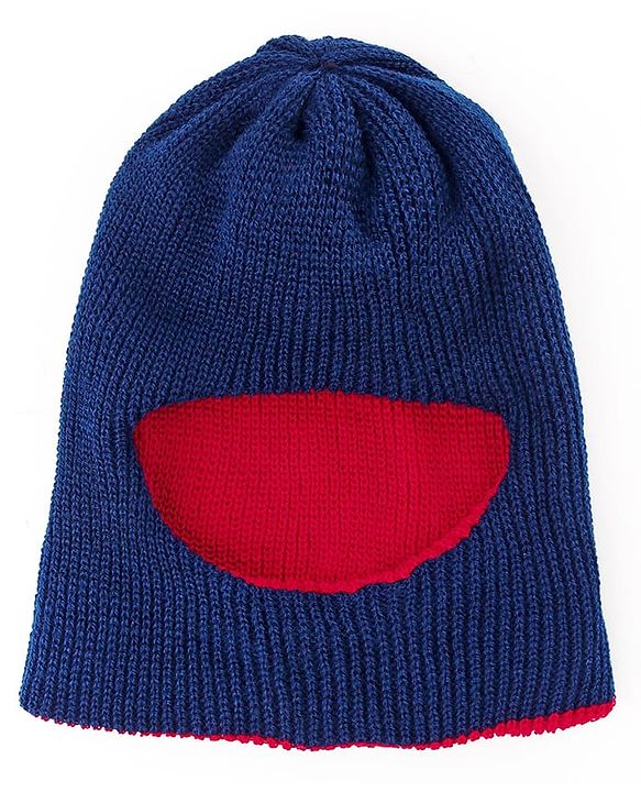 Babyhug Knit Solid Color Woollen Reversible Monkey Cap Red - Diameter 13 cm