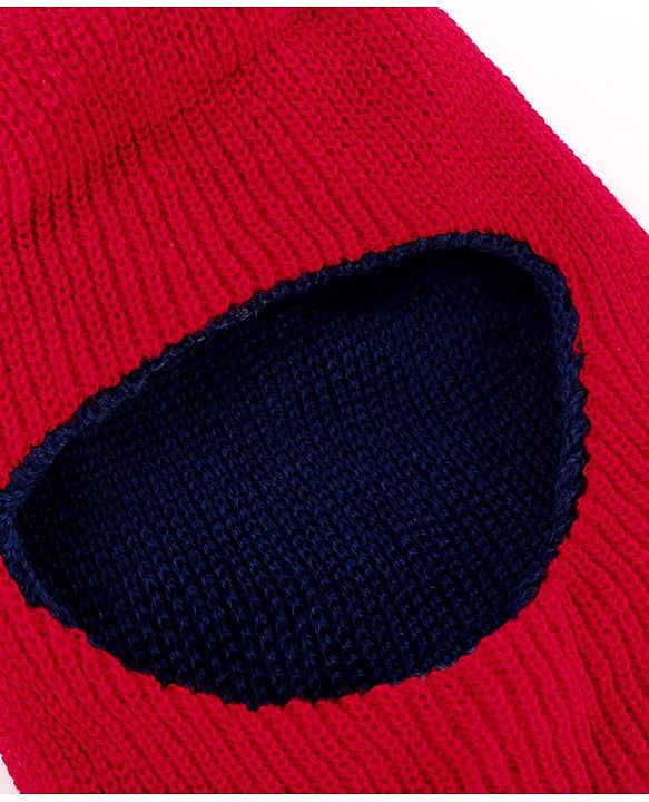 Babyhug Knit Solid Color Woollen Reversible Monkey Cap Red - Diameter 13 cm