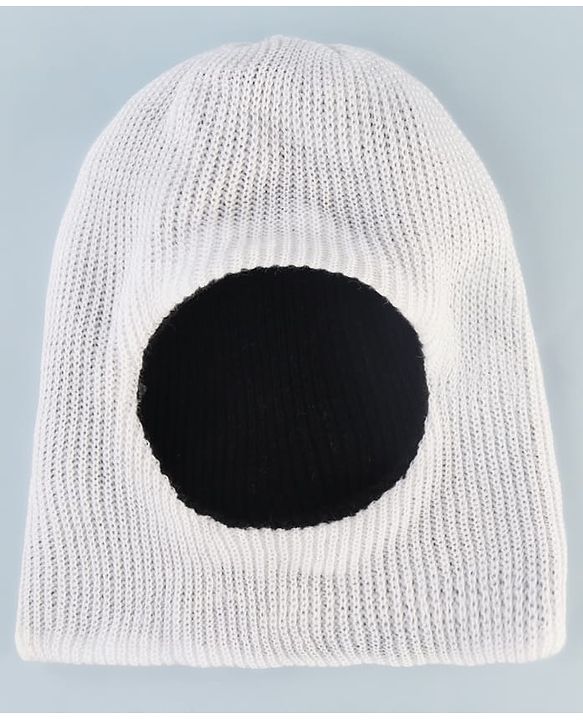 Babyhug Woollen Knit Solid Dyed Reversible Monkey Cap White & Black - Diameter 12 cm