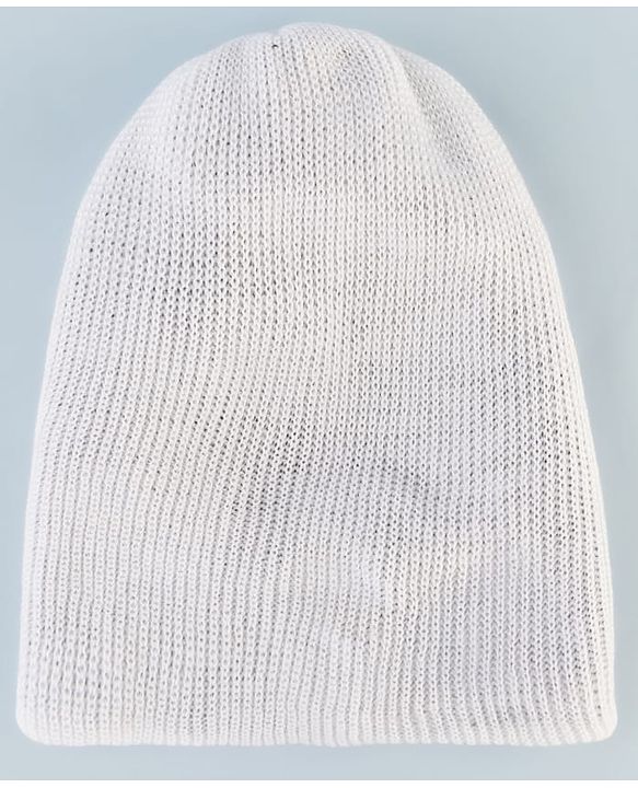 Babyhug Woollen Knit Solid Dyed Monkey Cap White & Black - Diameter 14 cm