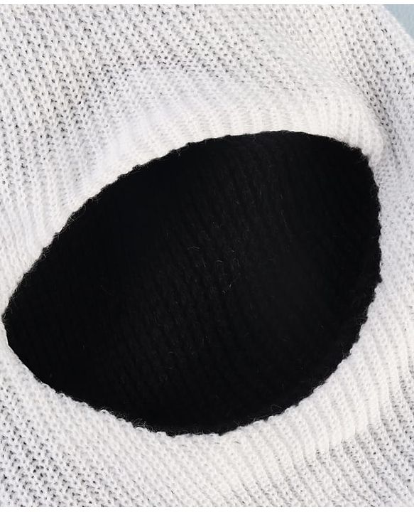 Babyhug Woollen Knit Solid Dyed Monkey Cap White & Black - Diameter 14 cm