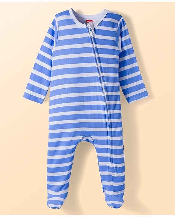 Babyhug Cotton Full Sleeves Sleepsuit With Dinosaur Print And Stripes Pack of 2 - Multicolor