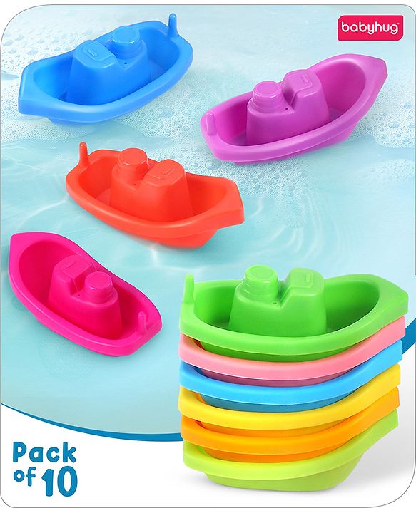 Babyhug Bath Time Floating Boats| Bath Toys for Kids| 10 Boats| Multi-Color Toddler Activity Toy| Baby Tub Toy
