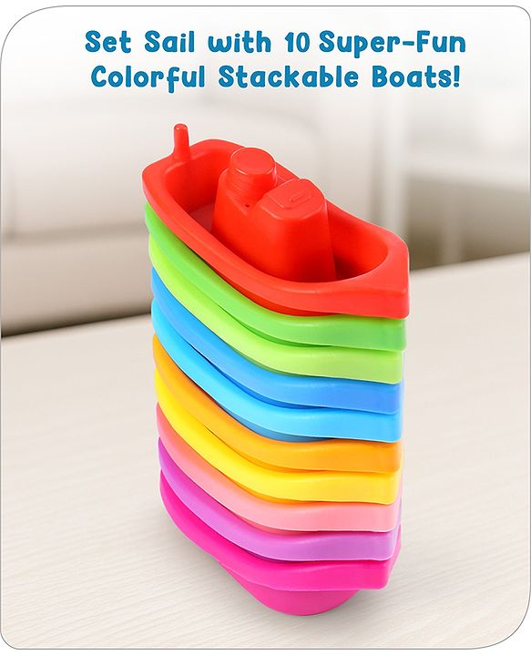 Babyhug Bath Time Floating Boats| Bath Toys for Kids| 10 Boats| Multi-Color Toddler Activity Toy| Baby Tub Toy