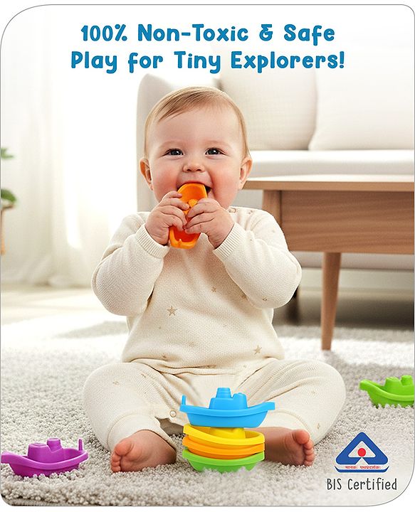 Babyhug Bath Time Floating Boats| Bath Toys for Kids| 10 Boats| Multi-Color Toddler Activity Toy| Baby Tub Toy