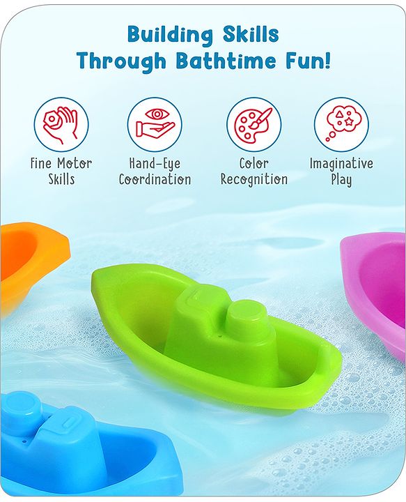 Babyhug Bath Time Floating Boats| Bath Toys for Kids| 10 Boats| Multi-Color Toddler Activity Toy| Baby Tub Toy