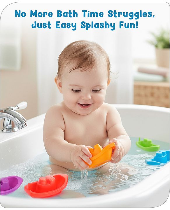 Babyhug Bath Time Floating Boats| Bath Toys for Kids| 10 Boats| Multi-Color Toddler Activity Toy| Baby Tub Toy