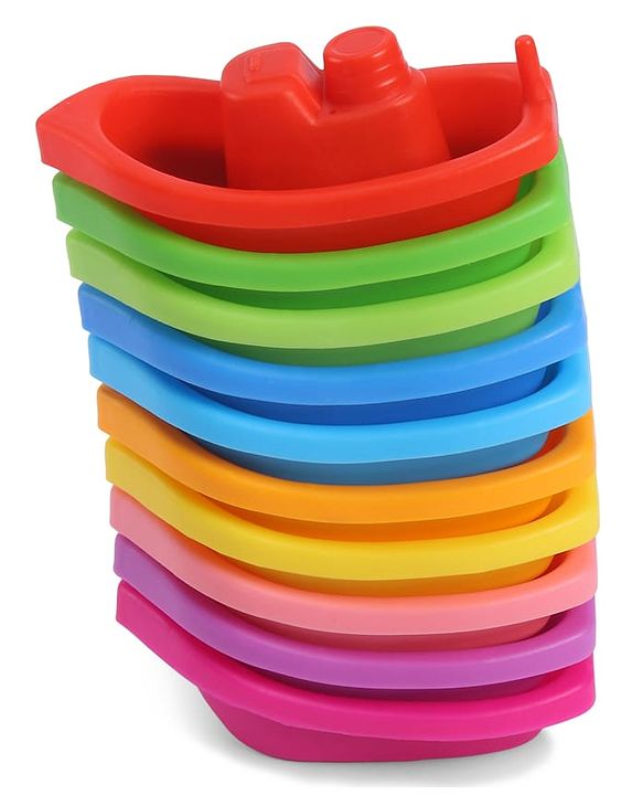 Babyhug Bath Time Floating Boats| Bath Toys for Kids| 10 Boats| Multi-Color Toddler Activity Toy| Baby Tub Toy