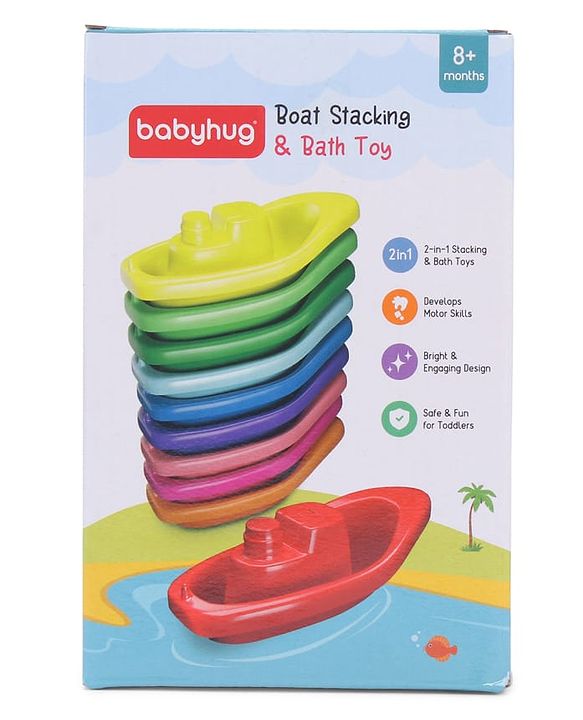 Babyhug Bath Time Floating Boats| Bath Toys for Kids| 10 Boats| Multi-Color Toddler Activity Toy| Baby Tub Toy