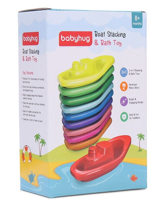 Babyhug Bath Time Floating Boats| Bath Toys for Kids| 10 Boats| Multi-Color Toddler Activity Toy| Baby Tub Toy