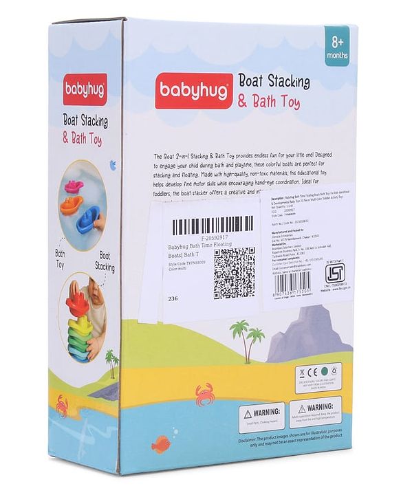 Babyhug Bath Time Floating Boats| Bath Toys for Kids| 10 Boats| Multi-Color Toddler Activity Toy| Baby Tub Toy