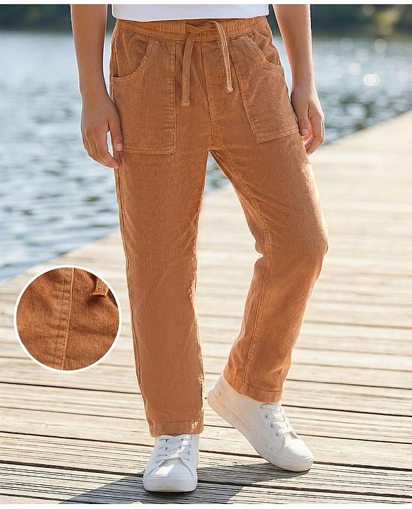 Pine Kids Corduroy Woven Full Length Solid Colour Trouser - Khaki