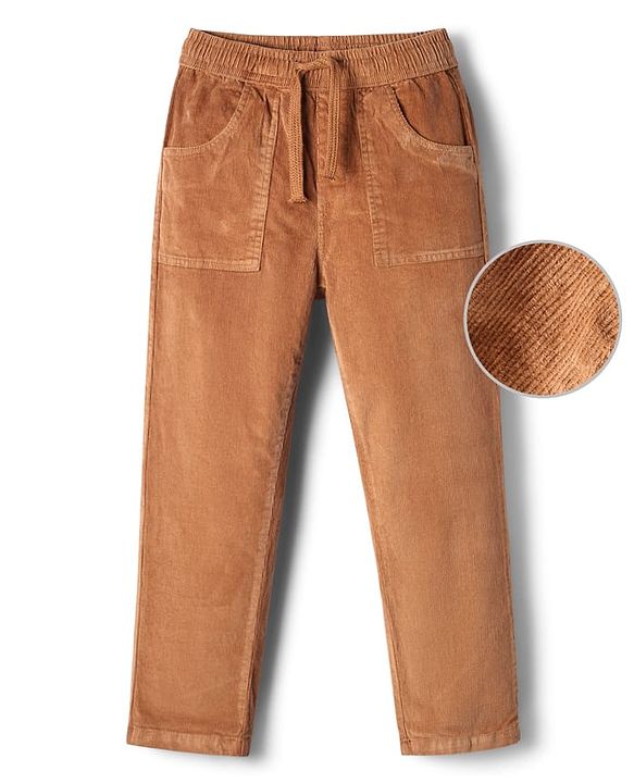 Pine Kids Corduroy Woven Full Length Solid Colour Trouser - Khaki