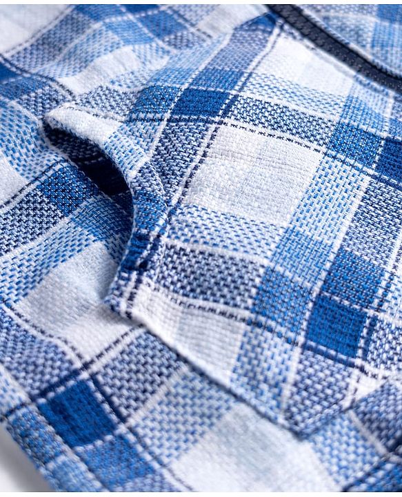 Babyhug Cotton Woven Full Sleeve Hooded Shirt with Kangaroo Pocket & Tartan Checks - Blue