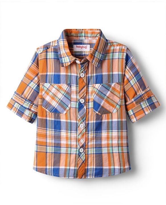 Babyhug Cotton Knit Full Sleeves Checkered Shirt- Multicolor
