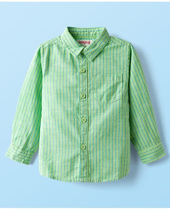 Babyhug Cotton Woven Full Sleeve Stripe Shirt With T-Shirt - Green