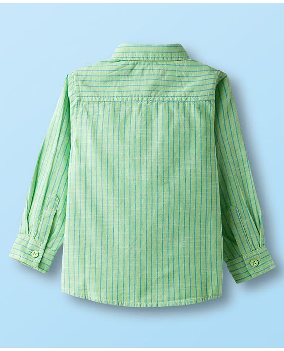 Babyhug Cotton Woven Full Sleeve Stripe Shirt With T-Shirt - Green