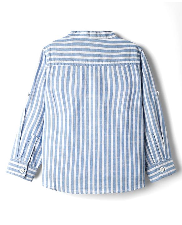 Babyhug Cotton Woven Full Sleeve Mandarin Collar Stripe Shirt - Blue