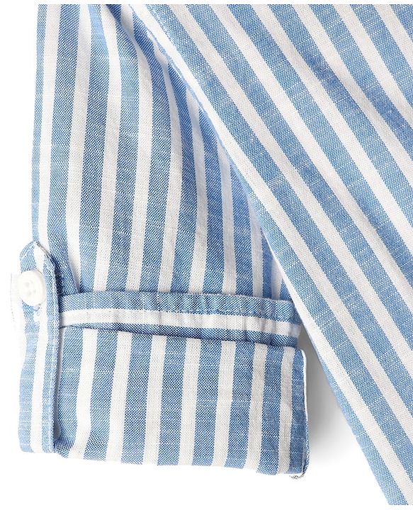 Babyhug Cotton Woven Full Sleeve Mandarin Collar Stripe Shirt - Blue
