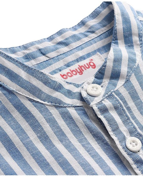 Babyhug Cotton Woven Full Sleeve Mandarin Collar Stripe Shirt - Blue