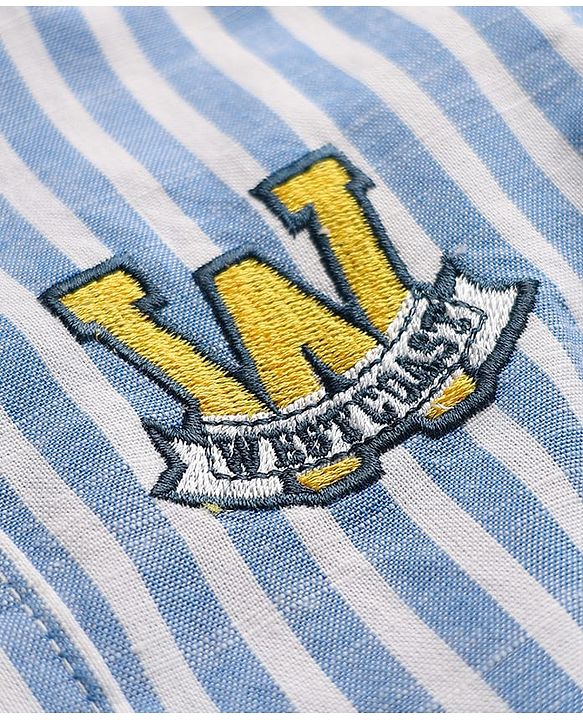 Babyhug Cotton Woven Full Sleeve Mandarin Collar Stripe Shirt - Blue