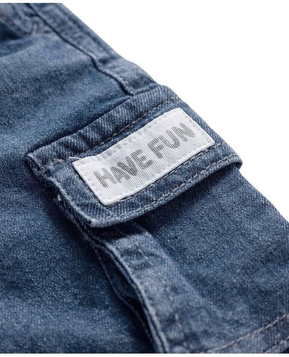 Babyhug Above Knee Length Washed Denim Bermuda With Stretch & Cargo Pockets - Blue