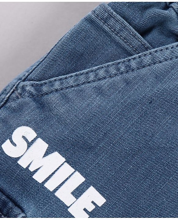 Babyhug Above Knee Length Washed Denim Bermuda With Stretch & Cargo Pockets - Blue