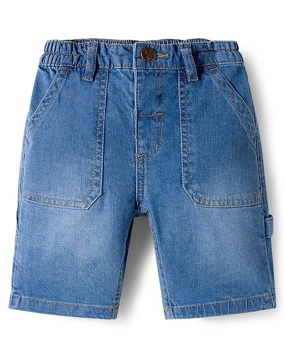 Babyhug Denim Knee Length Washed Jamaican With Stretch - Blue