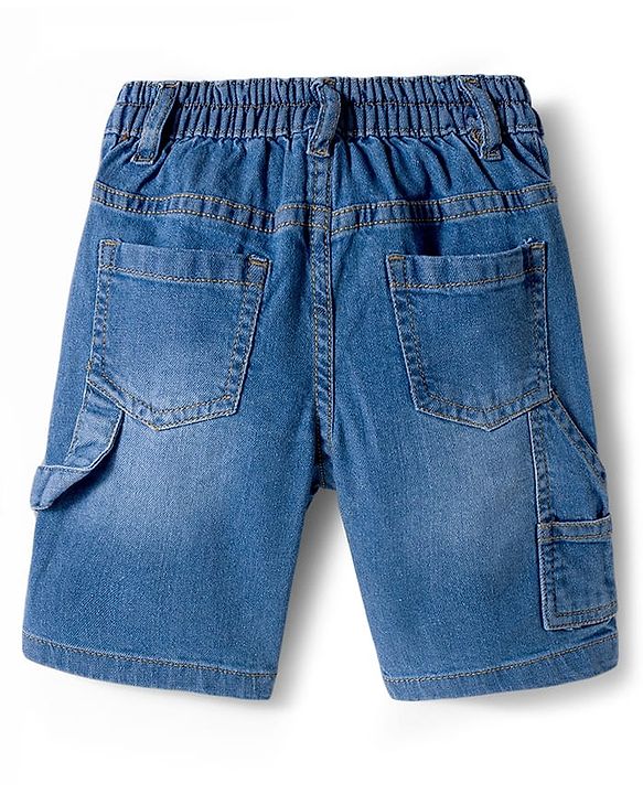 Babyhug Denim Knee Length Washed Jamaican With Stretch - Blue