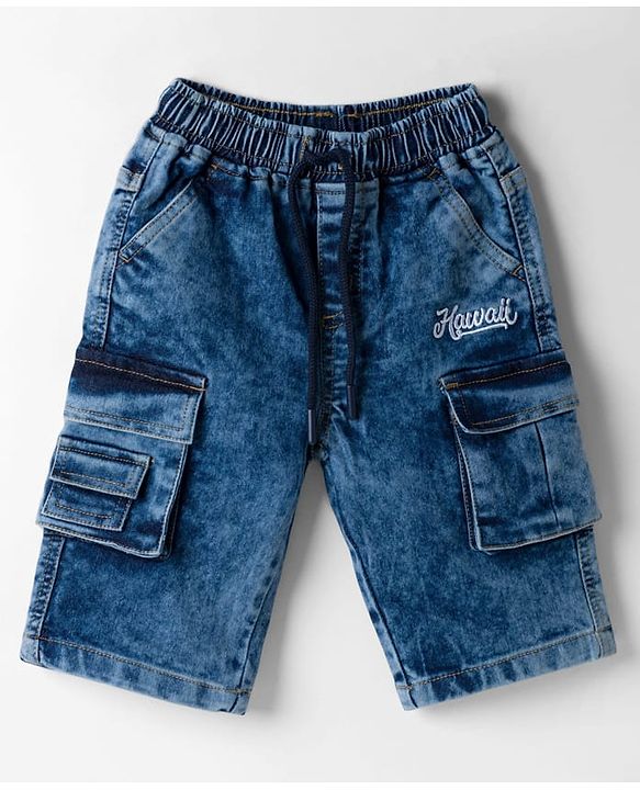 Babyhug Denim Knee Length Washed Jamaican With Stretch - Blue