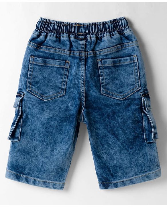 Babyhug Denim Knee Length Washed Jamaican With Stretch - Blue