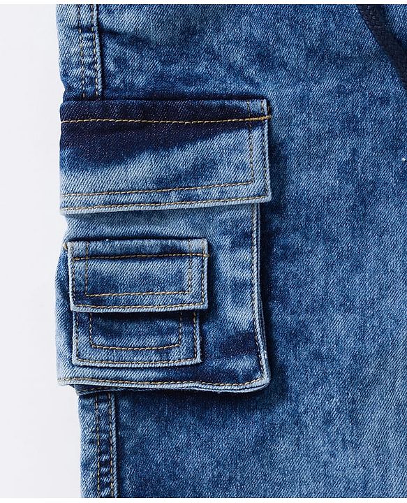 Babyhug Denim Knee Length Washed Jamaican With Stretch - Blue