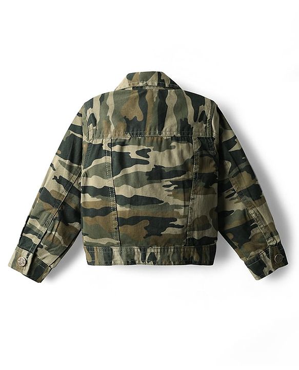 Babyhug Woven Full Sleeves Cotton Lycra Denim Jacket With Camouflage Print - Multicolor