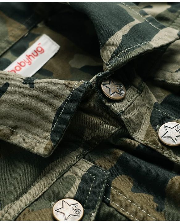 Babyhug Woven Full Sleeves Cotton Lycra Denim Jacket With Camouflage Print - Multicolor
