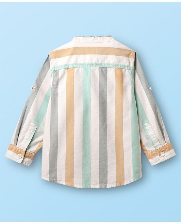 Babyhug Cotton Woven Full Sleeves Mandarin Collar Kurta Style Shirt With Stripe - Multicolour