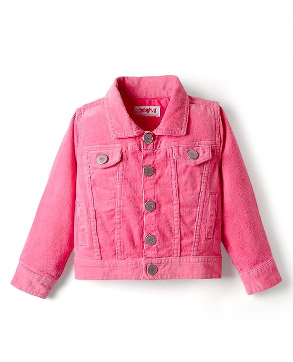 Babyhug Cotton Lycra Woven Full Sleeves Solid Corduroy Jacket - Pink