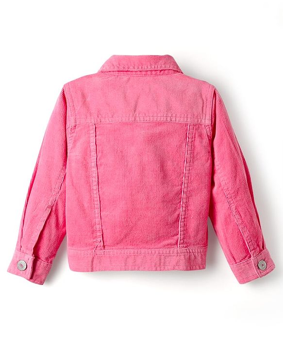 Babyhug Cotton Lycra Woven Full Sleeves Solid Corduroy Jacket - Pink