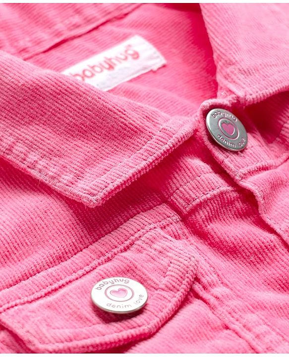 Babyhug Cotton Lycra Woven Full Sleeves Solid Corduroy Jacket - Pink