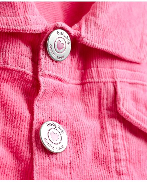 Babyhug Cotton Lycra Woven Full Sleeves Solid Corduroy Jacket - Pink