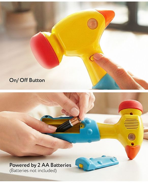 Babyhug Musical Hammer Toy with Light & Music - Yellow | Soft Rubber Head Baby Hammer Toy | Improves Motor Skills| Easy Grip Handle | Safe for Toddlers | Non-Toxic | BIS Certified
