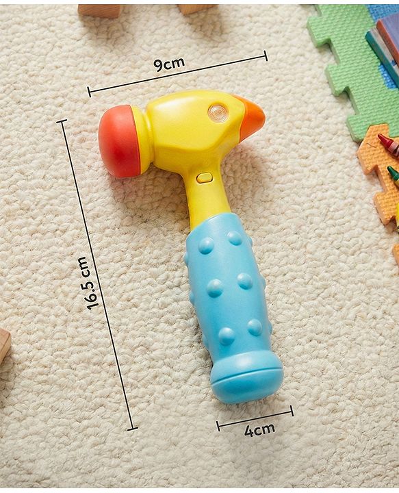 Babyhug Musical Hammer Toy with Light & Music - Yellow | Soft Rubber Head Baby Hammer Toy | Improves Motor Skills| Easy Grip Handle | Safe for Toddlers | Non-Toxic | BIS Certified