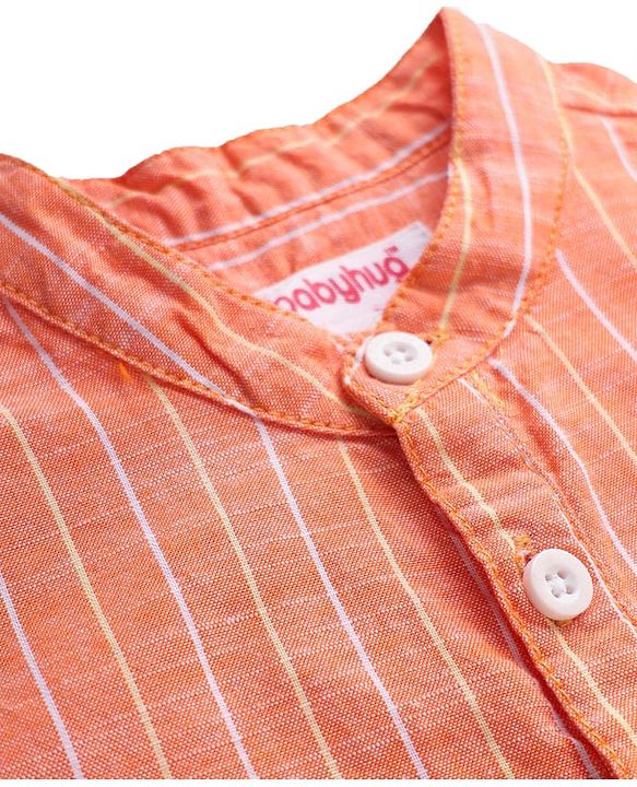 Babyhug 100% Cotton Woven Full Sleeves Mandarin Collar Kurta Style Shirt With Stripes - Orange