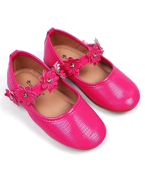 Cute Walk by Babyhug Velcro Closure Ballerinas With Floral Applique - Fuchsia